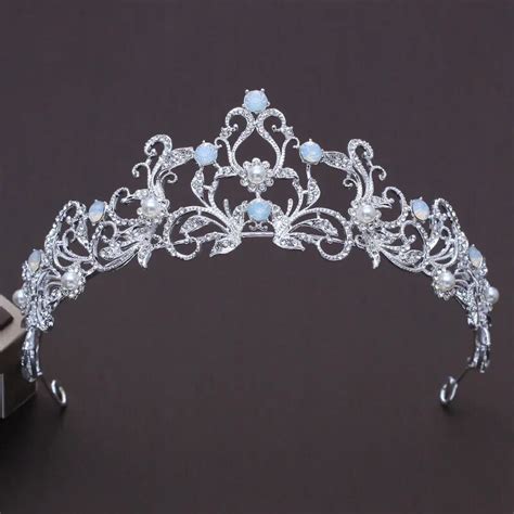 Unique Light Blue Crystal Tiara Crown Princess Bridal Wedding Headband
