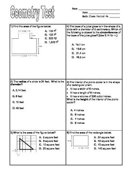 Maths, science and technology academic help. Grade 6 Math Geometry Test - Common Core by Amy W | TpT