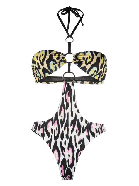 Roberto Cavalli Leopard Print Cut Out Swimsuit Editorialist