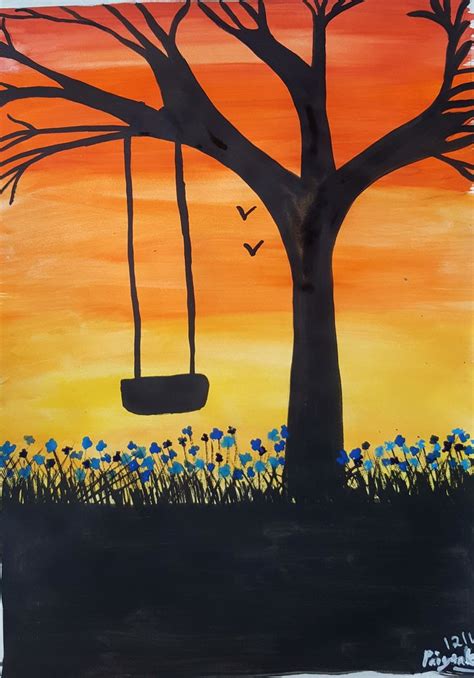 Poster Paint Swing At Sunset Diy Art Painting Painting Art Painting