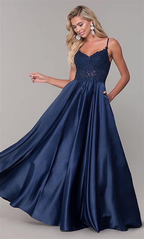 Satin Prom Dress With Embroidered Bodice PromGirl