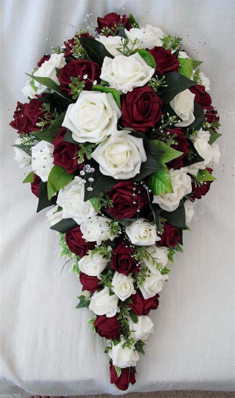 Burgundy and white fake flowers. SPECIAL ORDER FOR TRACY - ARTIFICIAL WEDDING FLOWERS