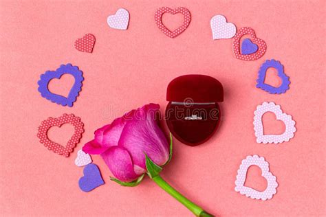 Ring In Heart Shaped Box And Flower Valentine S Day T Stock Image