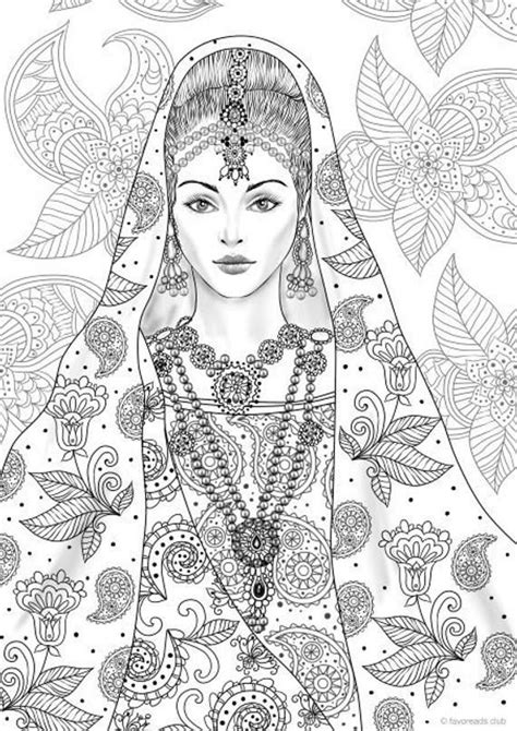 Indian Girl - Printable Adult Coloring Page from Favoreads (Coloring book pages for adults and