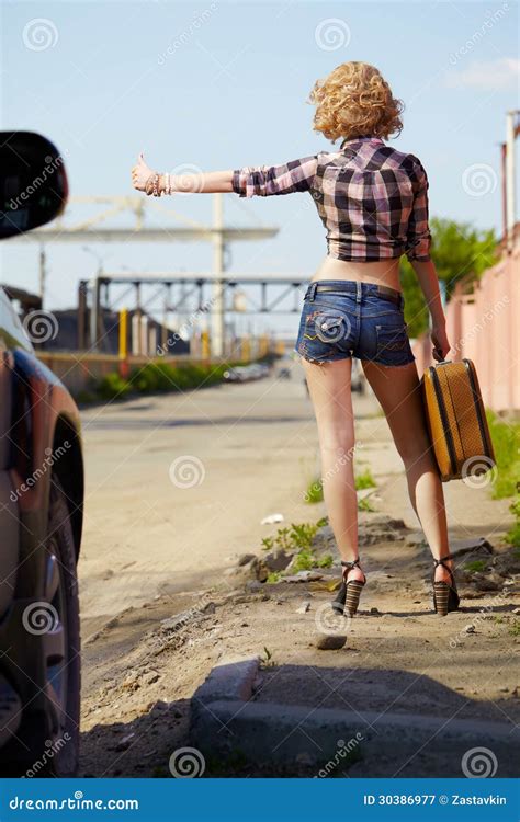 Blonde Girl Hitchhiker Stock Image Image Of Outside 30386977