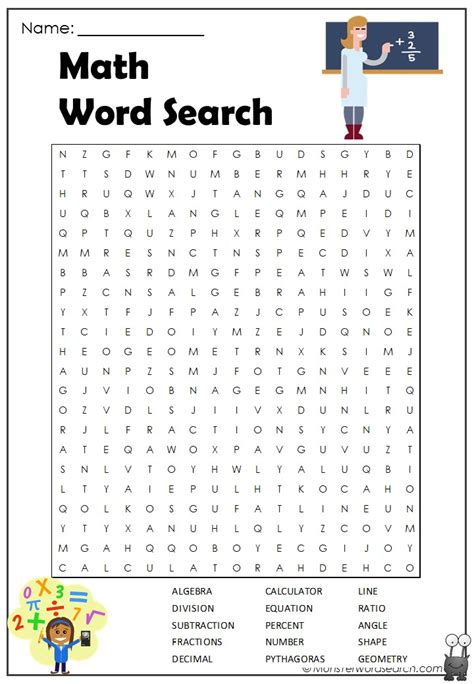 Mathematical fun, games and puzzles. Math Word Search- Monster Word Search