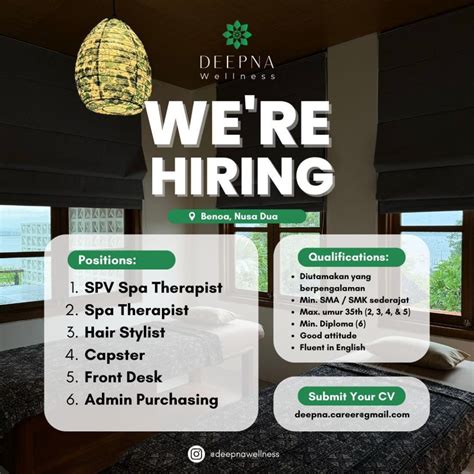 Lowongan Kerja Sebagai Spv Spa Therapist Spa Therapist Hair Stylist Capster Front Desk