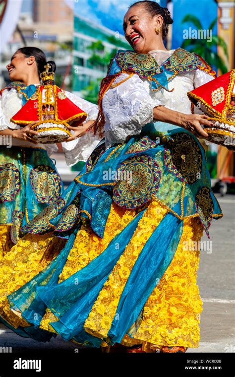 Filipino Women Dancing In The Kasadyahan Contest Dinagyang Festival