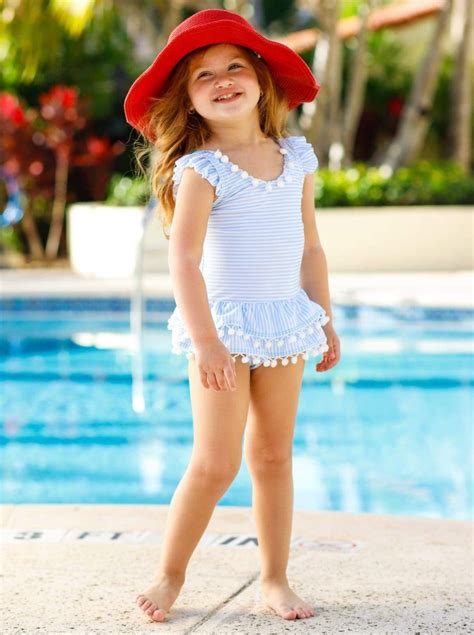 Girls Striped Skirted One Piece Swimsuit Mia Belle Girls Swimwear
