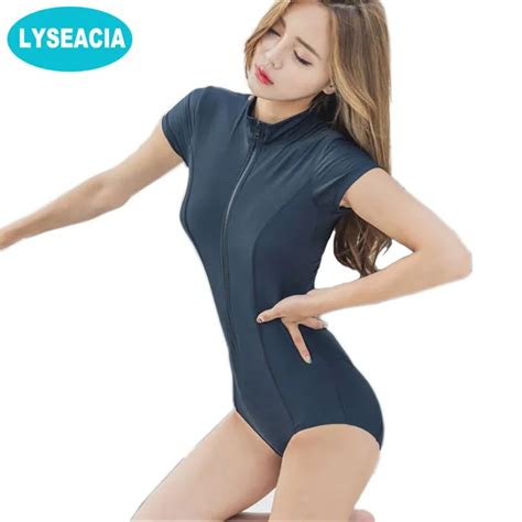 Lyseacia Black Sexy Women Swimwear One Piece Suits Beach Wear Push Up Swimsuit Zipper New Short