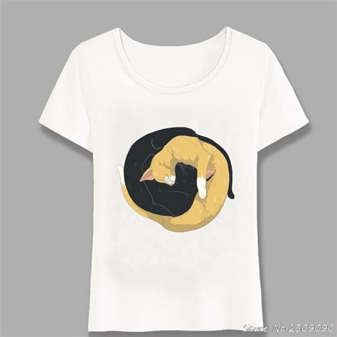 Summer Fashion Kawaii Yin Yang Cat Print T Shirt New Women Funny T