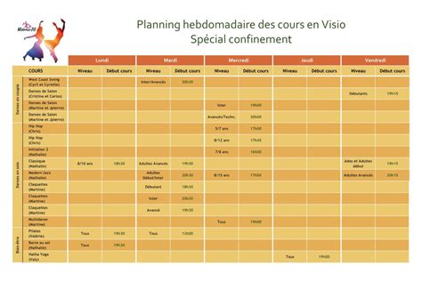 Planning Cours Hebdomadaires 20202021 Mdanse78