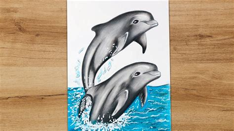 How To Draw Two Dolphins Jumping Out Of Water Drawing Tutorial Youtube