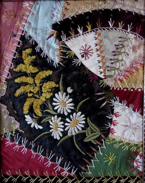 Antique 1883 Crazy Quilt Piece Framed Embroidered Silk Velvet Chenille