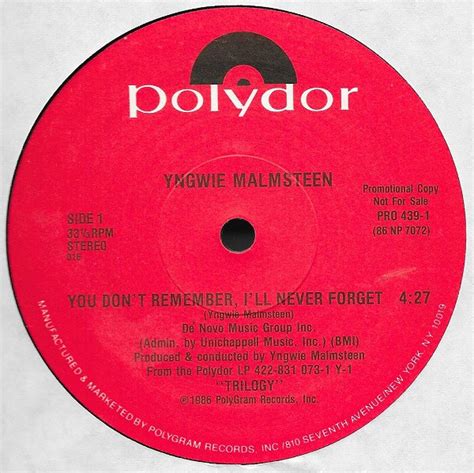 You Dont Remember Ill Never Forget Promo 12 1986 Von Yngwie J