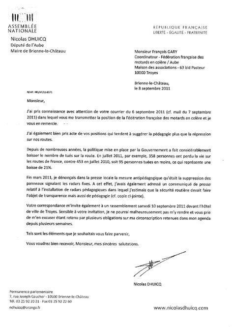 Lettre Dinvitation Au Ministre Maire Au Préfet Et Aux Députés