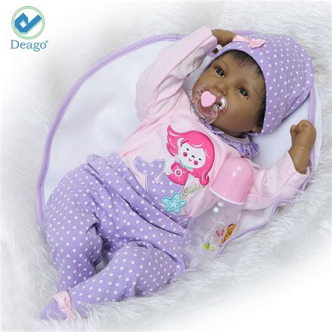 Deago Cm Reborn Baby Doll Lifelike Black African American Silicone Vinyl Smile Girl Dolls