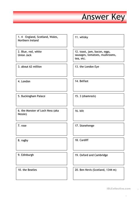 Free fun printable trivia questions and answers for all ages including seniors and kids. Quiz - UK Trivia worksheet - Free ESL printable worksheets ...