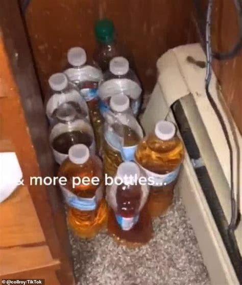 man leaves dozens of water bottles filled with urine all over the floor of his girlfriend s