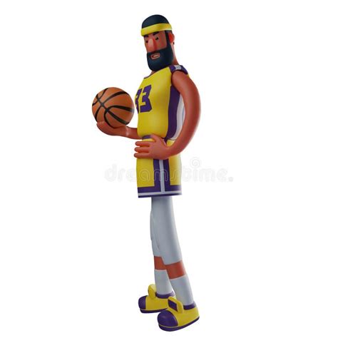 3d Basketball Athlete Cartoon Character Holding A Basketball Stock