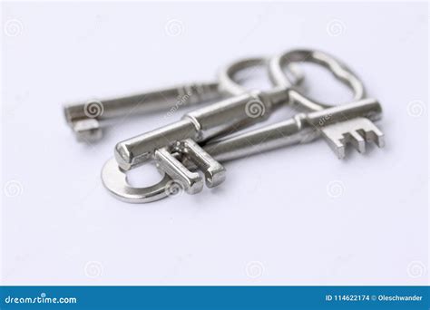 Metallic House Silver Keys On White Background Stock Photo Image Of