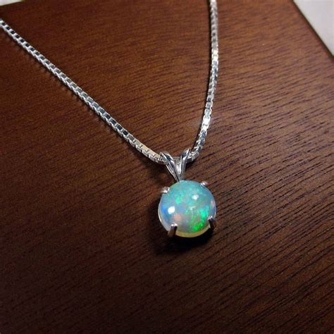 Genuine Opal Opal Necklace October Birthstone Opal Jewelry Etsy
