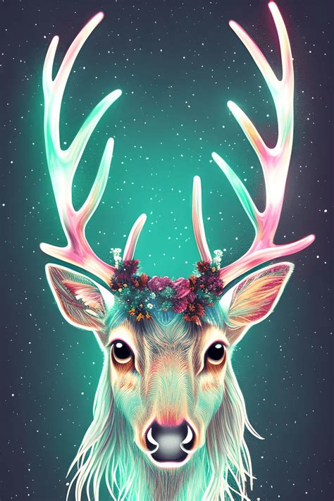 Fantasy Glowing Deer With Antlers Illustration · Creative Fabrica