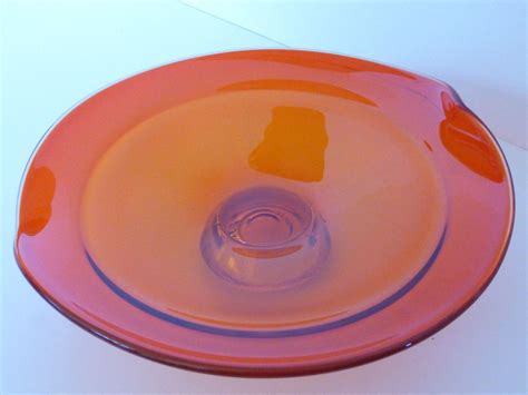 Mid Century Orange Glass Serving Dish Compote From Historique On Ruby Lane