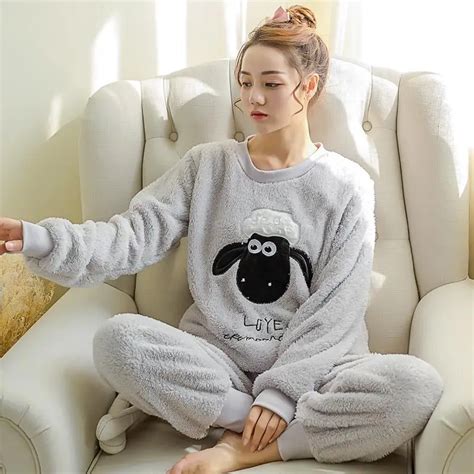 Buy Newest Winter Thickened Pajamas Women Cute Cartoon Coral Fleece Pyjamas