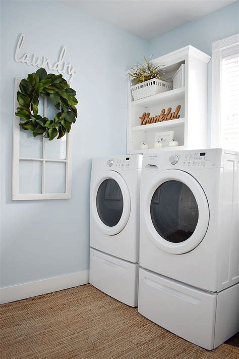 Searching for small laundry room ideas? Glidden "Polo Blue Laundry Room paint color is Glidden ...