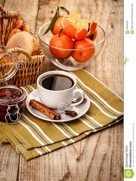 Breakfast With Coffee And Fruits For Good Morning Stock