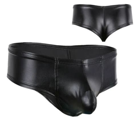 Mens Faux Leather Panties Pouch Bikini Briefs Wetlook Jockstrap Thongs