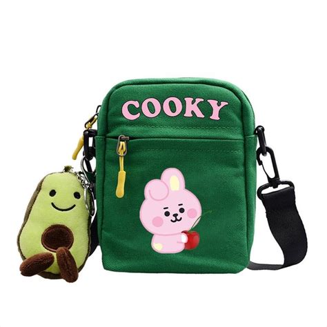 BTS Bag Crossbody Bag Animated BTS Characters Avocado Plushies Keychain