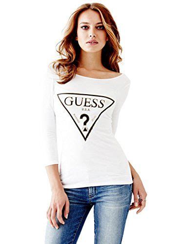 GUESS Women S Three Quarter Sleeve Foil Logo Tee At Amazon Womens Clothing Store Clothes