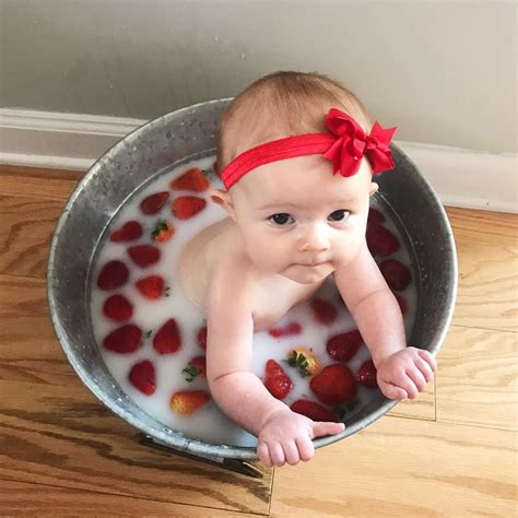 A Strawberry Milk Bath Photoshoot Kisses Caffeine 6 Month Baby