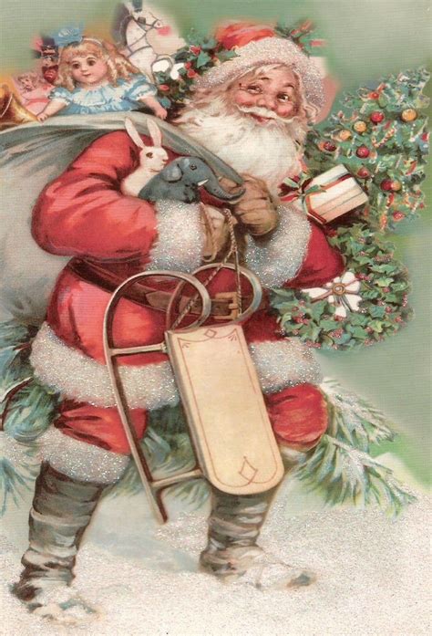 Antique Santa Claus And Toys Sled Digital Download Printable Etsy