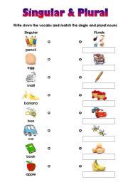 Singular = pronouns that are always singular. Matching Worksheet for Singular and Plural (very easy ...