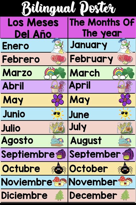 Spanish & English- Bilingual Months of the Year Poster + Activity in ...