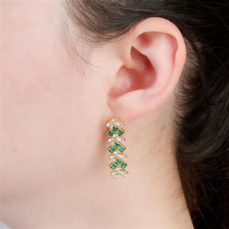 Three Row Emerald And Diamond Cz 18ct Gold Plated Silver Jewellery Set