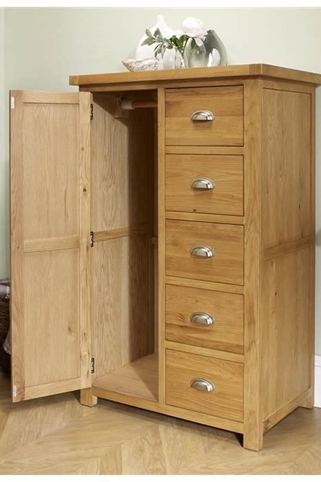 Wardrobes work as fantastic storage for the bedroom offering a neat and tidy way to discreetly store your clothing and keep your garments f. Solid Oak 1 Door & 5 Drawer Wardrobe - Silver Cup Handles ...