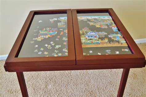 This is a diy craft table, easy to make using bookcases and hollow core doors. Windowpane Puzzle Table