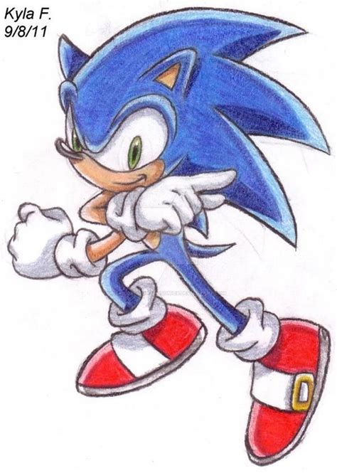 Sonic The Hedge Is Running With His Feet Up And One Hand On His Hip In