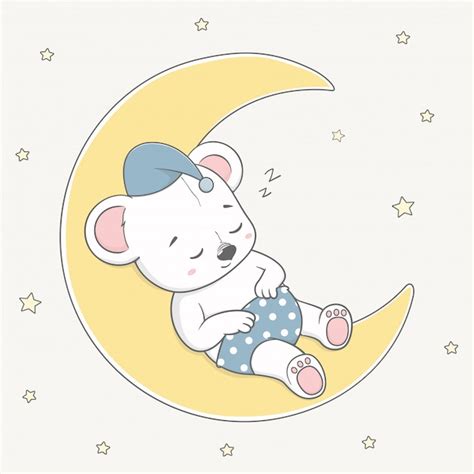Premium Vector Cute Baby Bear Sleep On The Moon Cartoon Hand Drawn