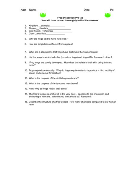 Frog Dissection Worksheet With Answers Rilocar