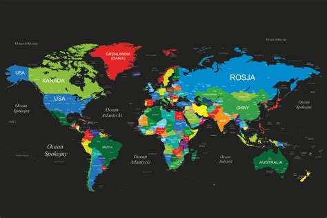 Fototapeta dla dzieci Mapa świata z napisami po polsku Fototapety24 net