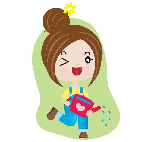 Girl With Watering Can Vector Illustration Decorative Design Stock Vector Illustration Of