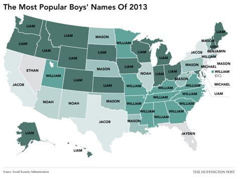 Maps Of Most Popular Names Given To Babies In The United States During 2013