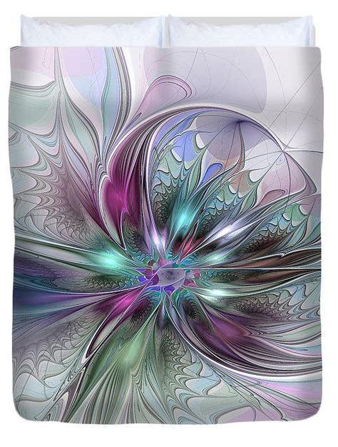 Colorful Fantasy Abstract Modern Fractal Art Flower Duvet Cover For