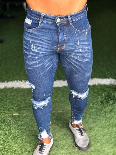 Cal A Jeans Masculina Skinny Premium Lycra Titular Destroyed R Em Mercado Livre