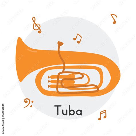 Golden Tuba Clipart Cartoon Style Simple Cute Tuba Brass Musical